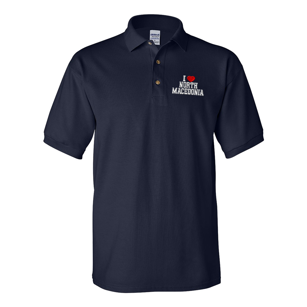 Polo Shirts for Men I Love North Macedonia Cotton Short Sleeves Golf Tees - Picture 8 of 11