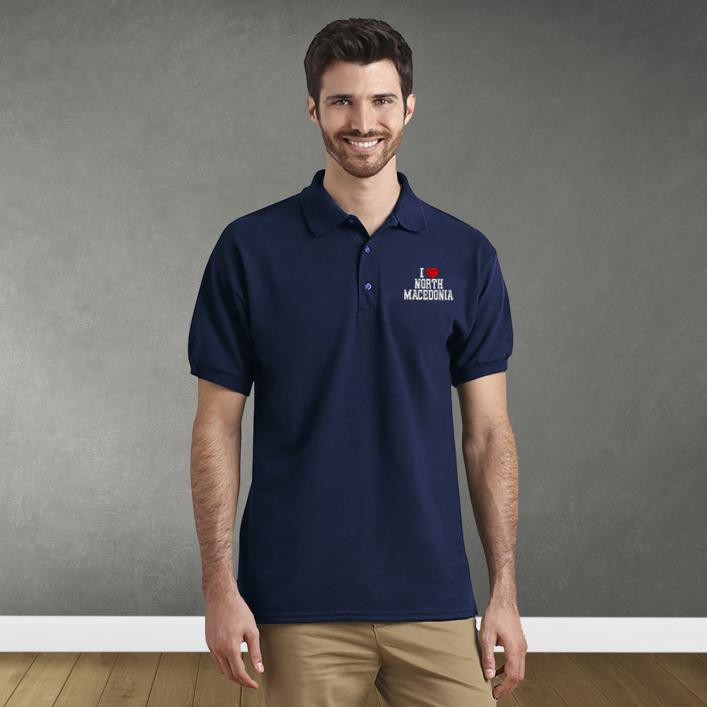 Polo Shirts for Men I Love North Macedonia Cotton Short Sleeves Golf Tees - Picture 4 of 11