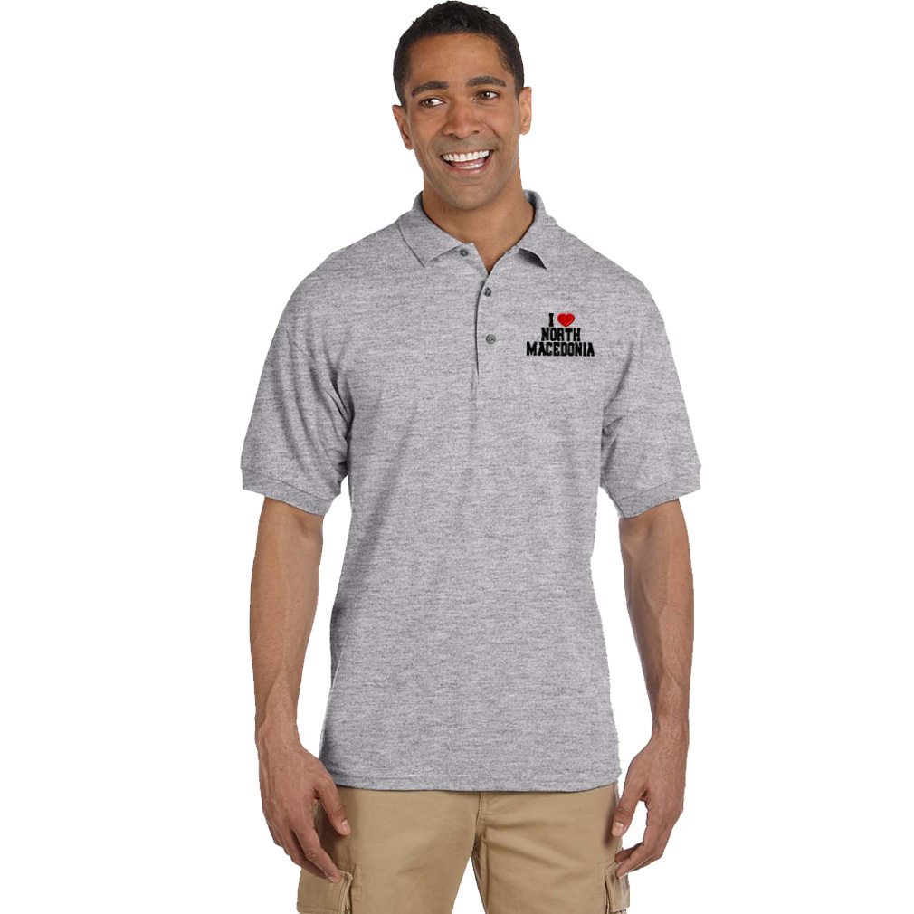 Polo Shirts for Men I Love North Macedonia Cotton Short Sleeves Golf Tees - Picture 5 of 11
