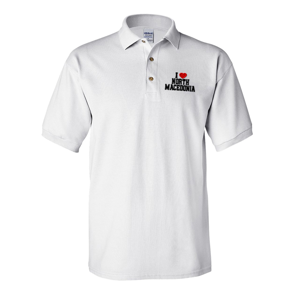Polo Shirts for Men I Love North Macedonia Cotton Short Sleeves Golf Tees - Picture 10 of 11